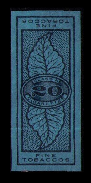 REVENUE TOBACCO TAX STAMP 20 CIGARETTES, CLASS A, FINE TOBACCOS, CINDERELLA