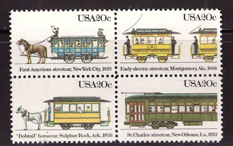 USA Scott 2059-2062a MNH** Street Car block of four stamps