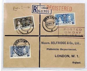 CS265 KGVI CORONATION SET *Aden Camp* Registered 1937 First Day Cover {samwells}