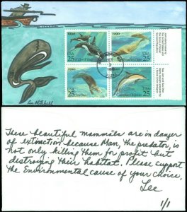 1990 Baltimore MD, LEE MITCHELL HANDPAINTED Whale Stamps in Design! #2508-11