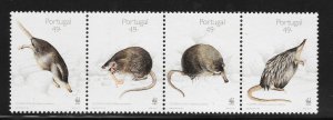 Portugal Scott 2156a MNHOG Strip of 4 - 1997 WWF/Pyrenean Desman - SCV $3.50