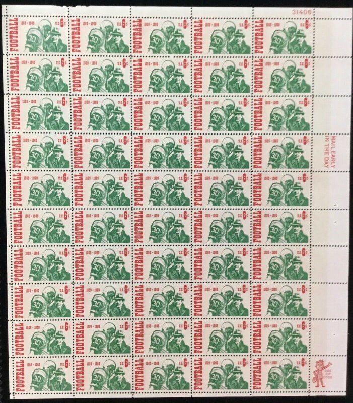 1382    College Football 100th Anniversary  MNH 6 c Sheet of 50  FV $3.00  1969 