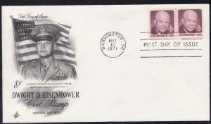 U.S. # 1402, Eisenhower Coil Line Pair, FDC 