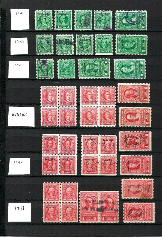 JASTAMPS: US Revenue Stamps Documentary & Stock Transfer 1941-1946 Free Shipping