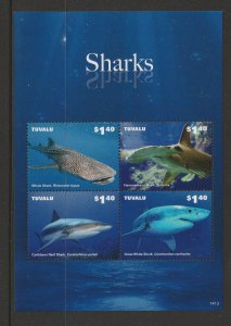 FISH-TUVALU #1302 SHARKS S/S MNH