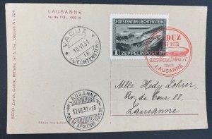 1931 Vaduz Lichtenstein Graf Zeppelin LZ127 Postcard cover to Switzerland Sc#C7