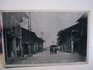 British North Borneo Postcard 1930 Sandakan Postmark Jalan Tiga 3rd Street Car