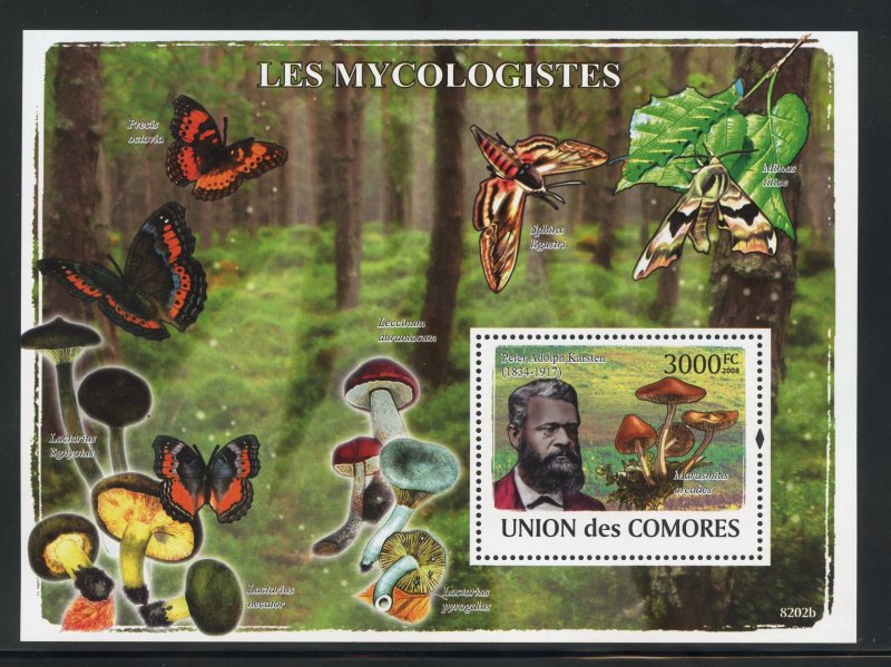 Comoro Is. 1056 MNH,  Mycologist Peter Karsten Souvenir Sheet from 2009.