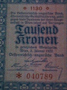 AUSTRIA-AUSTRIAN GOVERNMENT FIRST $1000 KRONEN-UN-CIRCULATED-102 YEARS OLD