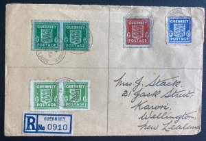 1946 Guernsey Channel Islands England Reg Cover To New Zealand #N4 Blue Paper