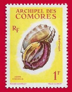 COMOROS SCOTT#49 1962 1f LARGE HARP SEASHELL - MH