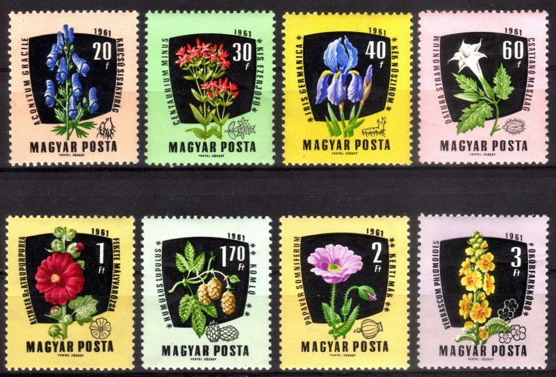 1961, Hungary, Flowers set, MNH, Sc 1418-25