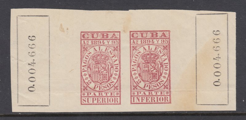 Cuba Jones CH50 pair MNG 1894 2P carmine Gross Business Tax fiscal, fresh, VF