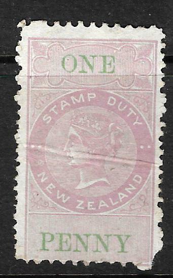 NEW ZEALAND 1867 1d LILAC/GREEN QV FISCAL MNH DIE 2