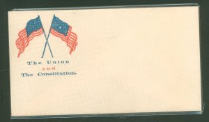 US  (Circa 1863) Civil War Patriotic cover/two crossed US flags The Union and the constitution (multicolor illustration) on an