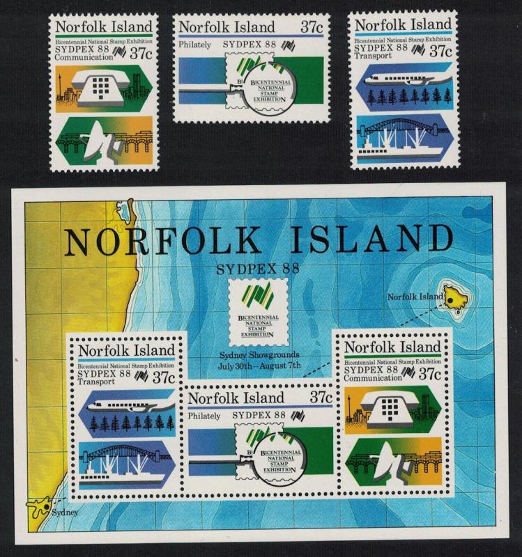 Norfolk Ships Aircraft 'Sydpex '88' National Stamp Exhibition Sydney 3v+MS