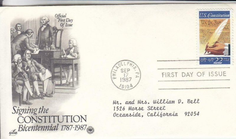 1987, 200th Anniv. Signing the Constitution, Artcraft/PCS, FDC (E8680)