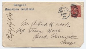 1899 Sanger's American Minstrels cover New York City 2ct 1st bureau [6525.340]