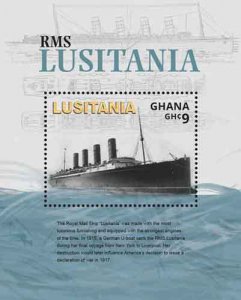 GHANA 2015 - WORLD WAR I RMS LUSITANIA - Souvenir Stamp Sheet Scott #2869 - MNH