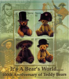 Nevis 2003 - Teddy Bears It's A Bears World Stamp - Sheet of 4 Stamps MNH