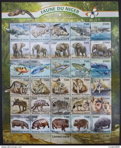 QW05 2013 NIGER ELEPHANTS CROCODILES ANIMALS FISHES FAUNA ! UNIQUE SH MNH