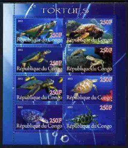 CONGO B. - 2012 - Turtles - Perf 8v Sheet - MNH - Private Issue