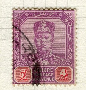 MALAYA JOHORE; 1922 early Sultan issue fine used 4c. value