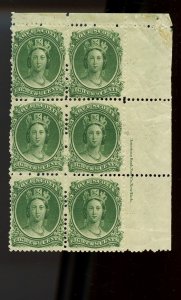 ?Nova Scotia #11 - 8 1/2 cent, Plate imprint block of 6 UR, MNH disturbed norm