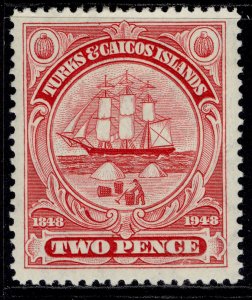 TURKS & CAICOS ISLANDS GVI SG211, 2d carmine, M MINT.