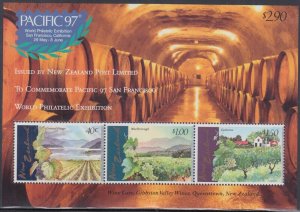 NEW ZEALAND Sc # 1433b MNH CPL S/S of 3 DIFF VINEYARDS, ISSUED for PACIFIC '97