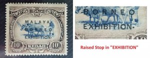 1922 MALAYA-BORNEO EXHIBITION MBE opt KEDAH 10c MH Raised Stop SG#48c M3354