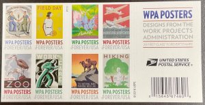 5189b WPA Posters Pane of 20 Forever stamps FV $12.60  2017