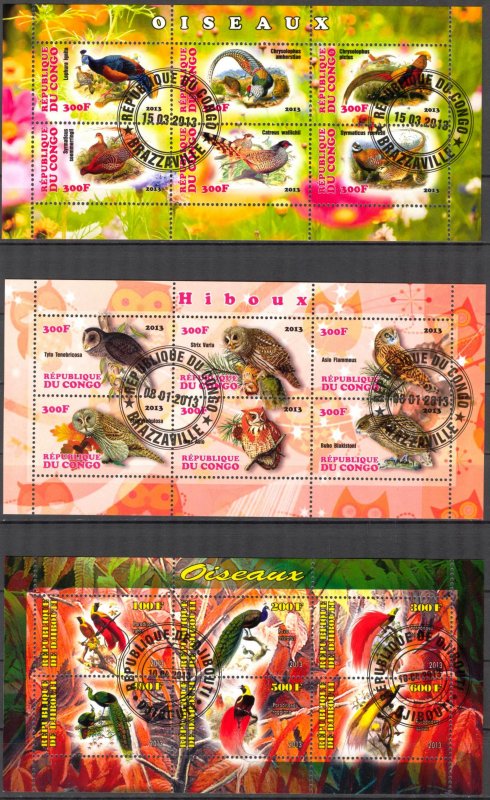 {g158} Congo Djibouti 2013 Paradise Birds Owls 3 sh. Used / CTO Cinderella