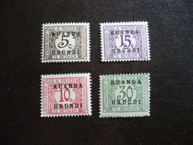 Stamps - Ruanda-Urundi - Scott# J1-J4 - Mint Never Hinged Part Set of 4 Stamps