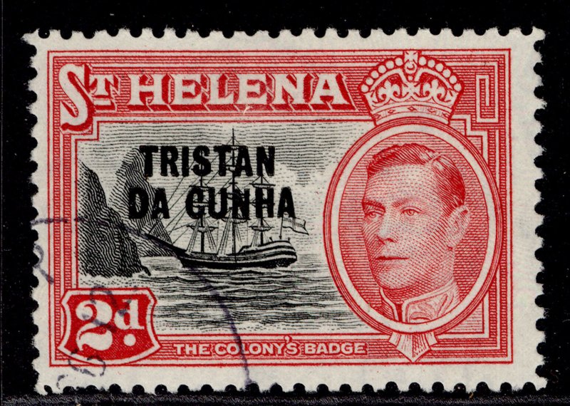 TRISTAN DA CUNHA GVI SG4, 2d black & scarlet, FINE USED. 