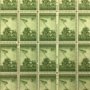  929   Iwo Jima.   WWII  battle.  3 cent stamps.  Sheet of 50.   Issued in 1945.