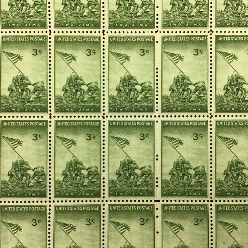  929   Iwo Jima.   WWII  battle.  3 cent stamps.  Sheet of 50.   Issued in 1945.