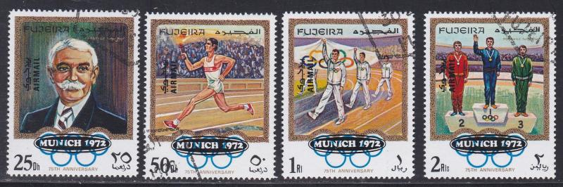 Fujeira M # 533-536, Olympic Committee Anniversary Overprinted. CTO