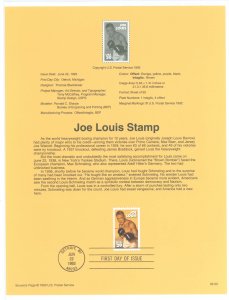 US SP1045/2766 1993 29c Joe Louis, Champion Boxer on Official USPS Souvenir Page FDC, #2766 with First Day Cancel