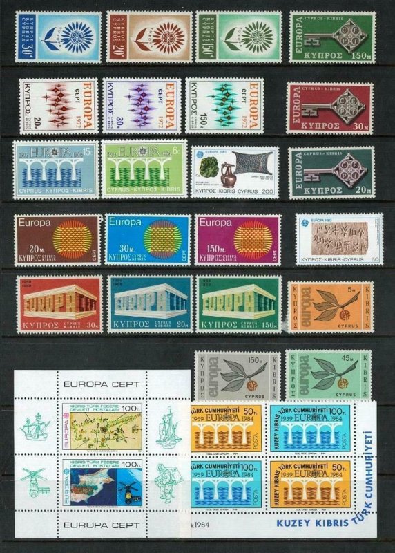 Cyprus and Turkish Cypriot Posts Europa stamps mostly MNH. Cat approx £78