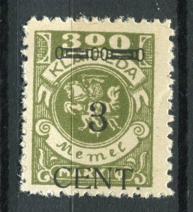 LITHUANIA MEMEL; 1923 early CENT. Surcharged issue Mint hinged 3c. value