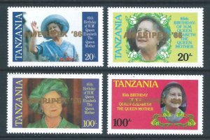 Tanzania #270b-e NH Queen Mother Ovptd. Ameripex '86