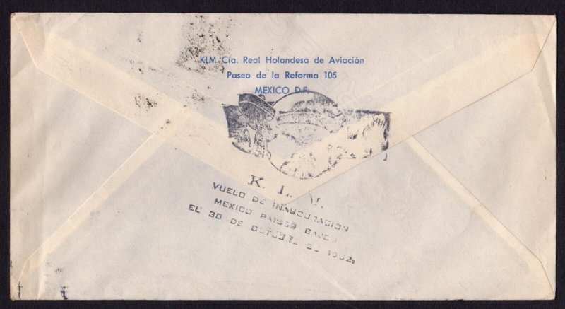 MEXICO - 1952 KLM FLIGHT MEXICO to AMSTERDAM (Netherlands ) FIRST FLIGHT COVER