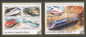 HM1730 2018 NIGER HIGH SPEED TRAINS RAILROADS TRANSPORT #5828-1+BL867 MNH