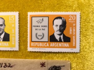 ARGENTINA,NOBEL PRIZE WINNERS, 1976, SCOTT 1130-1132, 3 VALS MOGNH,  HS30