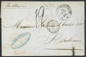 MARTINIQUE 1861 folded cover ex ST PIERRE to Bordeaux......................61938