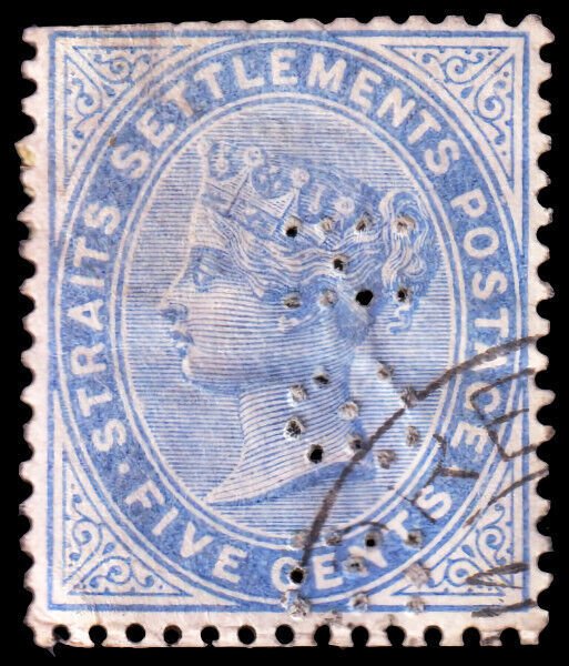 Straits Settlements Scott 45 Perfin (1883) Used F C