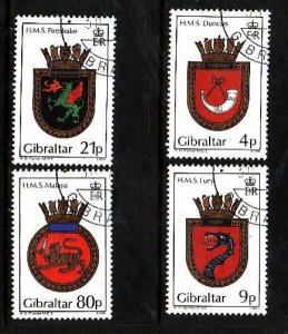 Gibraltar-Sc#474-7- id5-used set-Royal Navy Crests-Ships-1985-