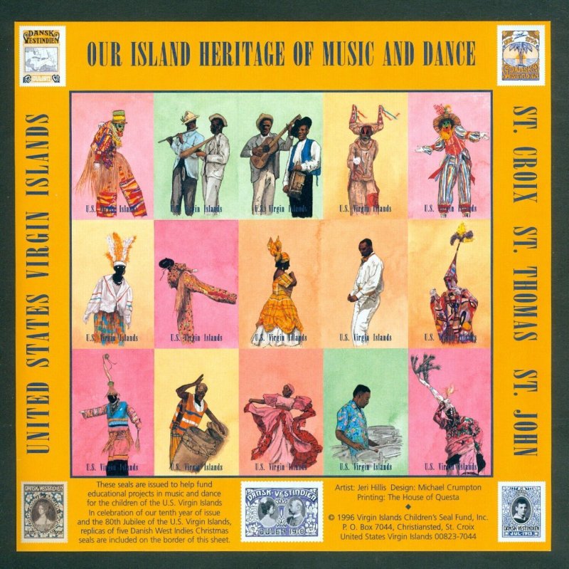 US Virgin Islands 1996.Christmas Sheet Mnh. Music & Dance, Our Island. Imperfor.