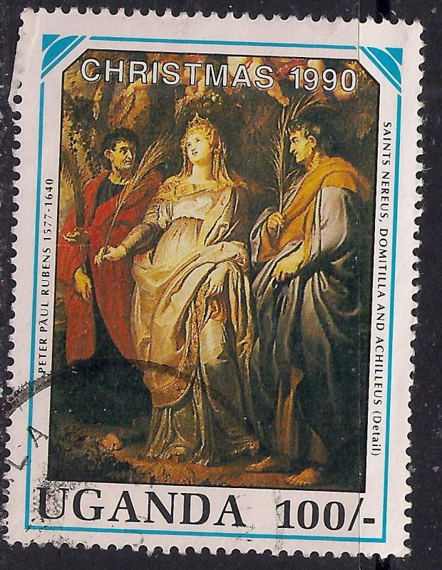 Uganda 1990 QE2 100/- Christmas used stamp  ( C1351 )